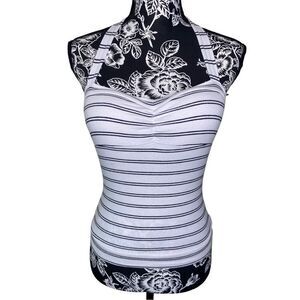 Y2K Striped Padded Halter Top Vintage Beach Built In Bra Summer Sexy Everyday